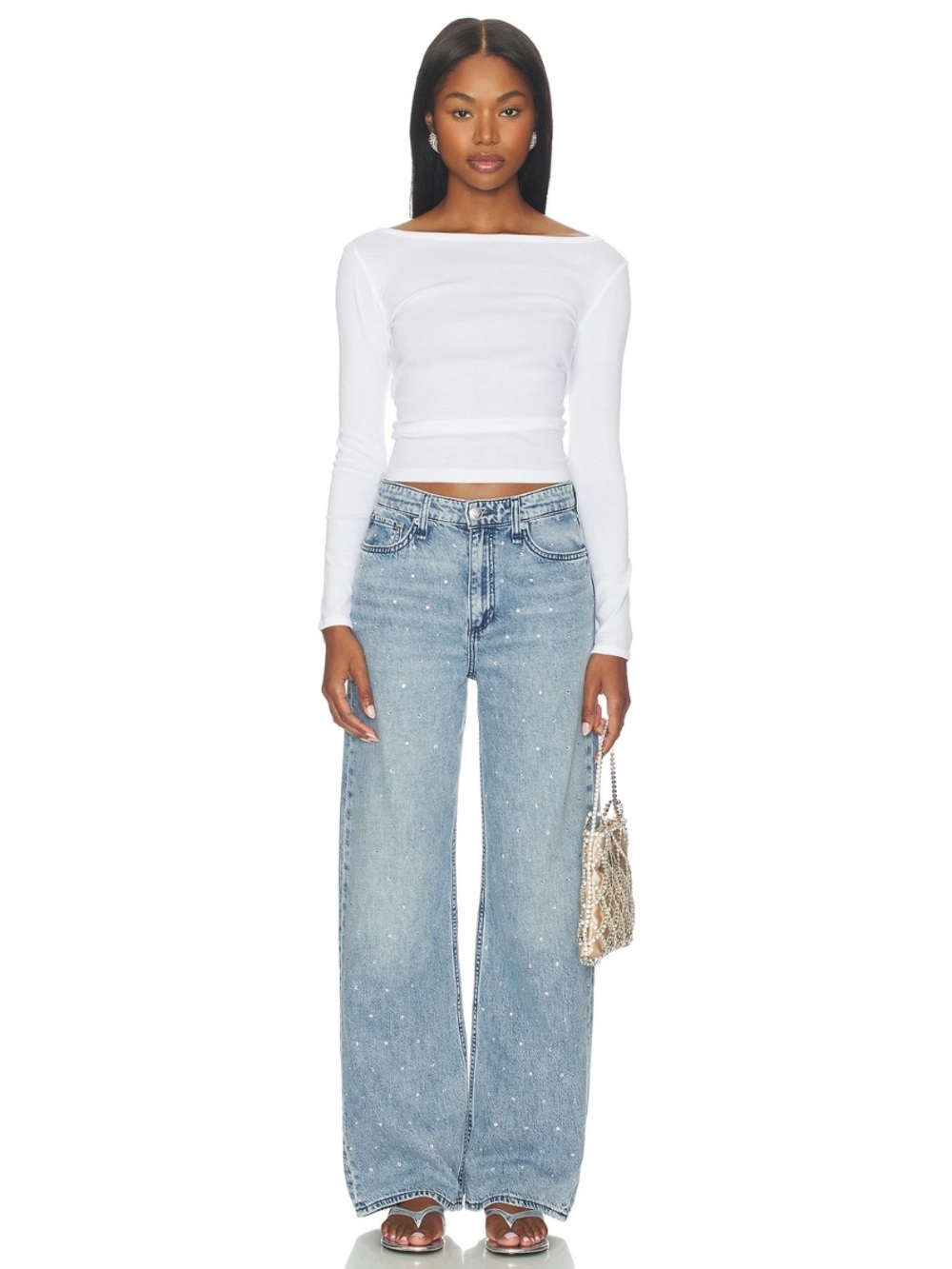 Rag & Bone Jeans Lori Mid-Rise Wide Leg in Light Wash Jewel